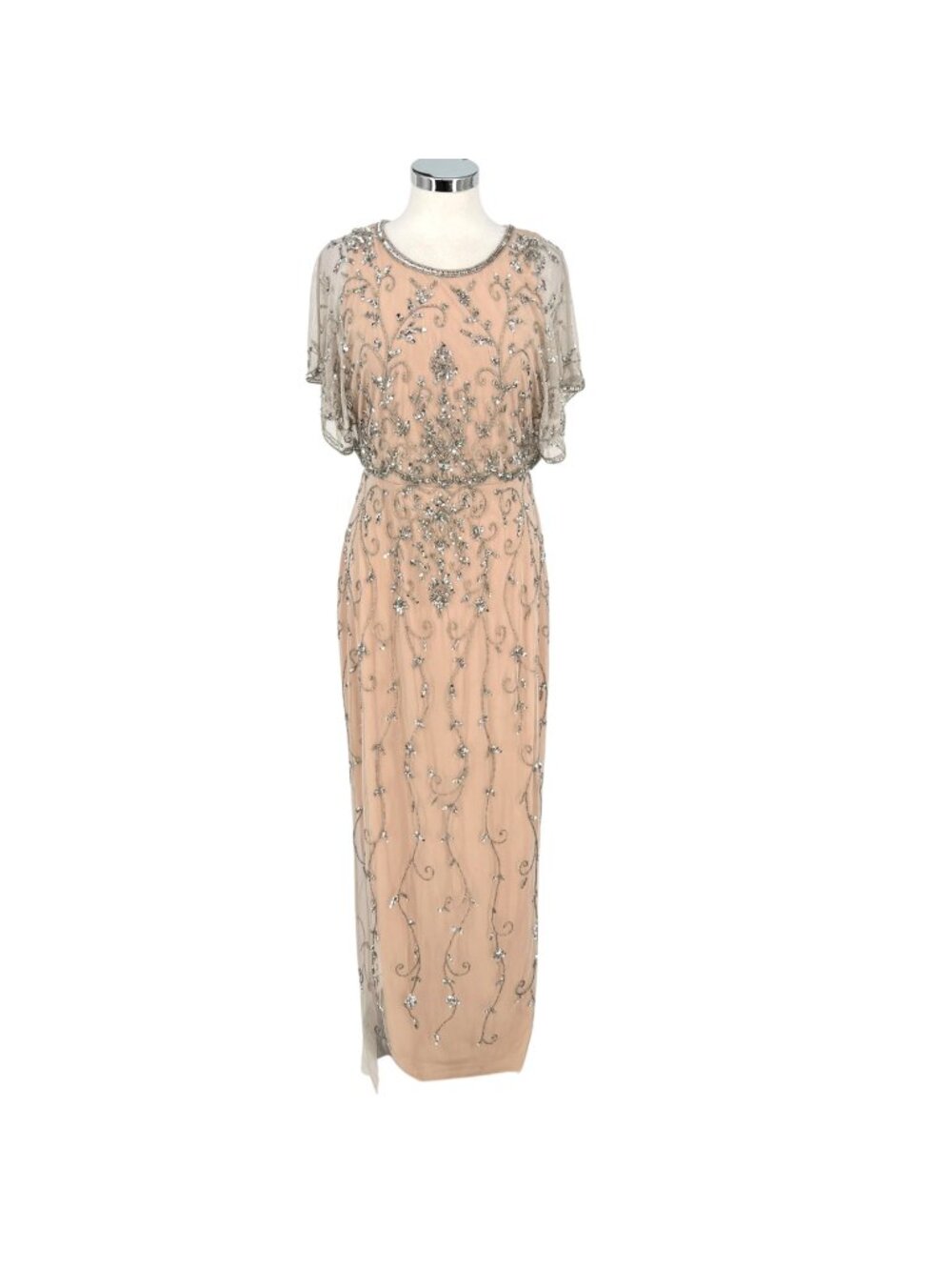 Adrianna Papell Beaded Sequin Mesh Overlay Gown Formal Maxi Dress Size 10 NWT